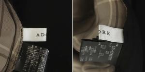 ADORE 19AW ヴィスコースチェックドッキングワンピース ニット ロング フレア 長袖 Vネック 38 黒 ブラック ベージュ 茶色