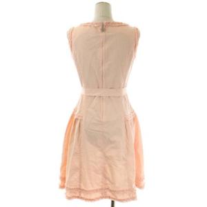 M'S GRACY ノースリーブワンピース 膝丈 フレア フリル リボンベルト付き 38 サーモンピンク