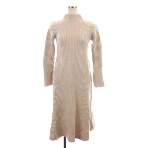 CELFORD 21SS ボトルネックリブニットワンピース ミモレ丈 ロング 長袖 ラメ 36 ベージュ