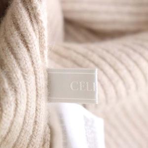 CELFORD 21SS ボトルネックリブニットワンピース ミモレ丈 ロング 長袖 ラメ 36 ベージュ