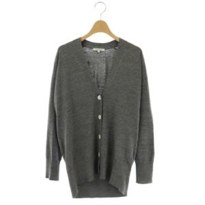 21AW シルクコットンベーシック カーディガン ニット 長袖 ミドル丈 Vネック 38 グレー