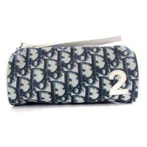 トロッター ポーチ メイク 化粧 総柄 ナンバリング キャンバス 紺 ネイビー HE1012