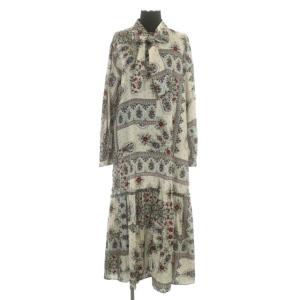22AW フラワーペイズリープリントワンピース ロング 長袖 38 ベージュ マルチカラー