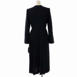 CELFORD ボウタイプリーツワンピース フレア ロング 長袖 36 ダークネイビー