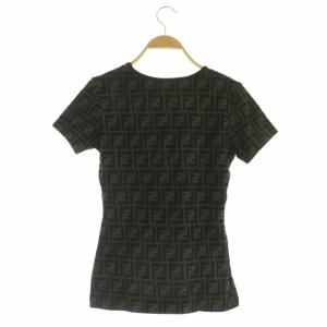 FENDI 半袖カットソー ズッカ柄 パイル 総柄 プルオーバー 42 モスグリーン 黒 ブラック