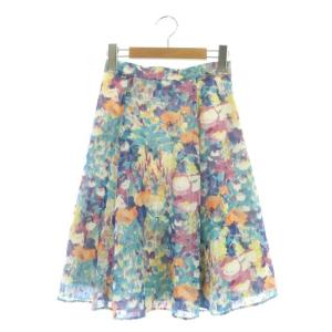 フレアスカート 膝丈 花柄 0 マルチカラー