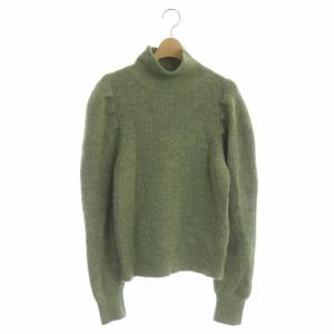 アルパカミックス ドロップスリーブ畦ニットプルオーバー セーター 長袖 緑 グリーン