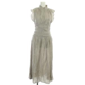 22AW ウエストピンタックボウタイワンピース ギャザー フレア ロング フリルスリーブ フレンチスリーブ 1 ライトグレージュ