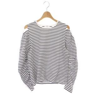 カットソー 長袖 オフショルダー ボーダー 38 白 ホワイト 黒 ブラック