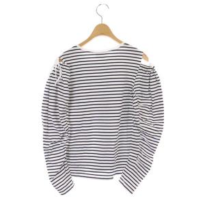 LANVIN en Bleu カットソー 長袖 オフショルダー ボーダー 38 白 ホワイト 黒 ブラック