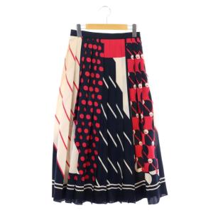 スカーフプリーツスカート ロング M 黒 ブラック アイボリー 赤 レッド