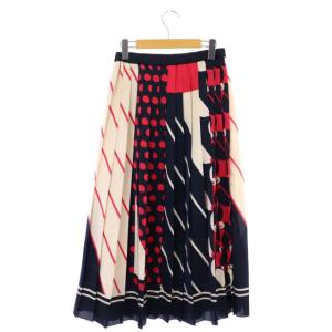 Diagram GRACE CONTINENTAL スカーフプリーツスカート ロング M 黒 ブラック アイボリー 赤 レッド