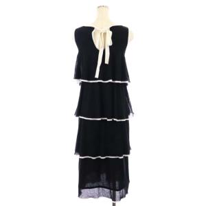 Grace Class 配色ニットレイヤードワンピース ロング 36 黒 ブラック 白 ホワイト