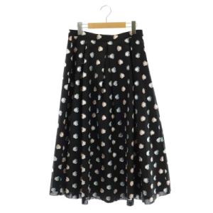 キカJQタックスカート フレア ロング 総柄 38 黒 ブラック