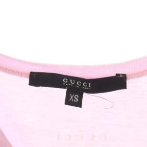 GUCCI バックロゴプリントVネックコンパクトTシャツ カットソー 半袖 コットン XS ピンク