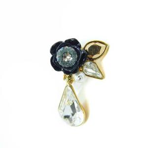 SWAROVSKI フラワー×ドロップモチーフ イヤリング クリップ式 ゴールド色 黒 ブラック
