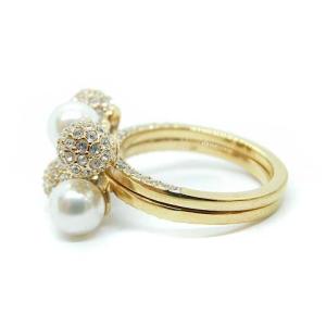 SWAROVSKI パールモチーフ2WAYリング 指輪 ストーン 14号 ゴールド色