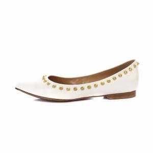 PELLICO フラットシューズ パンプス ローヒール ポインテッドトゥ レザー スタッズ IT35.5 22.5cm 白 ホワイト