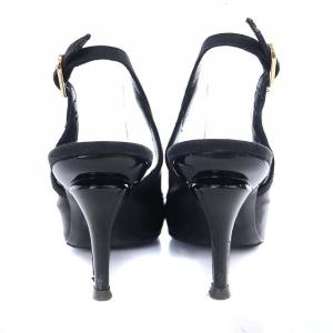 CHANEL パンプス バックストラップ ラウンドトゥ ハイヒール リボン 36.5 23.5cm 黒 ブラック