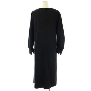 ADORE 21AW ミドルスムースワンピース セミフレア ロング パールブローチ付き ギャザースリーブ ウール 長袖 36 黒 ブラック