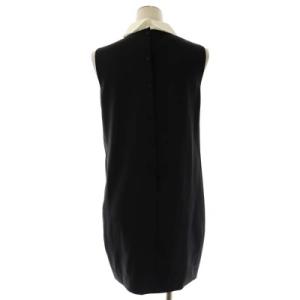 Theory 襟付きノースリーブワンピース タイト ミニ バックボタン 0 黒 白 ブラック ホワイト