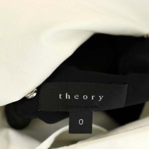 Theory 襟付きノースリーブワンピース タイト ミニ バックボタン 0 黒 白 ブラック ホワイト