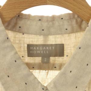 MARGARET HOWELL リネンドットショートスリーブシャツ 五分袖 総柄 前開き 2 ベージュ 黒 ブラック