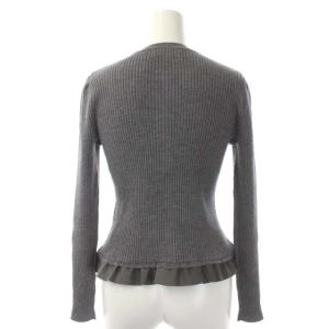 M'S GRACY パールボタン 裾フリル カーディガン ニット 長袖 リブ クルーネック 丸首 38 グレー 118537