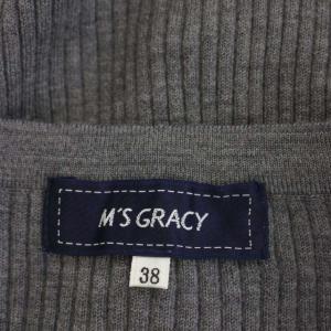 M'S GRACY パールボタン 裾フリル カーディガン ニット 長袖 リブ クルーネック 丸首 38 グレー 118537