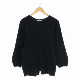 ボリューム袖 ワッフルプルオーバー カットソー 長袖 黒 ブラック