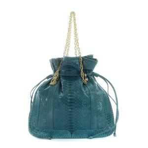 ショルダーバッグ パイソン型押し レザー 青 ブルー