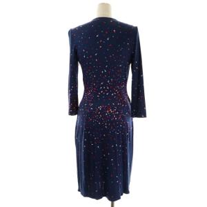 ISSA LONDON ワンピース ロング 長袖 Vネック ドット 総柄 シルク US6 紺 ネイビー マルチカラー