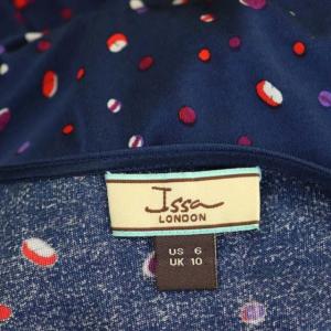 ISSA LONDON ワンピース ロング 長袖 Vネック ドット 総柄 シルク US6 紺 ネイビー マルチカラー