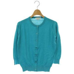 ニット コットン カーディガン 七分袖 クルーネック XS ターコイズブルー