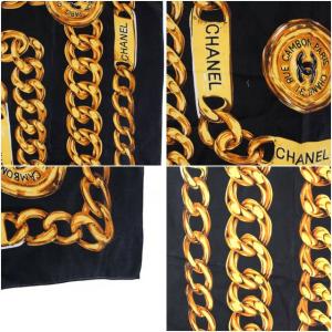 CHANEL スカーフ ココマーク チェーン柄 黒 ブラック
