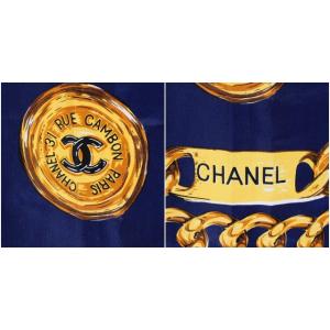 CHANEL スカーフ ココマーク チェーン柄 紺 ネイビー