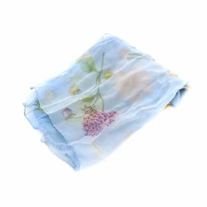 Salvatore Ferragamo シルクショールストール フラワー柄 水色 ブルー