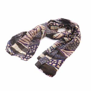 スカーフ ストール 総柄 シルク 茶 ブラウン