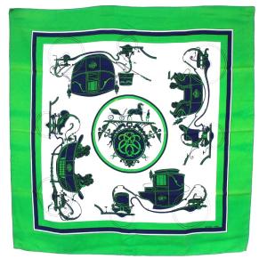 スカーフ カレ90 馬車柄 シルク 緑色 グリーン