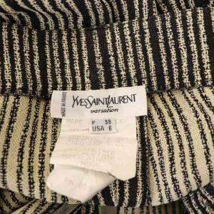 YVES SAINT LAURENT ワイドタックパンツ ストライプ F38 黒 ブラック ベージュ