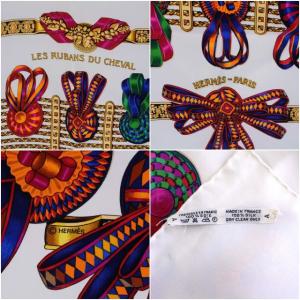 HERMES スカーフ カレ90 LES RUBANS DU CHEVAL 馬のリボン シルク 白 ホワイト