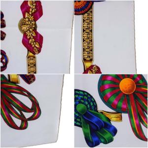 HERMES スカーフ カレ90 LES RUBANS DU CHEVAL 馬のリボン シルク 白 ホワイト