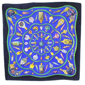 HERMES スカーフ カレ90 Pourvu quon ait livresse 香水柄 シルク 青 ブルー 紺 ネイビー