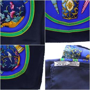 HERMES スカーフ カレ90 Pourvu quon ait livresse 香水柄 シルク 青 ブルー 紺 ネイビー