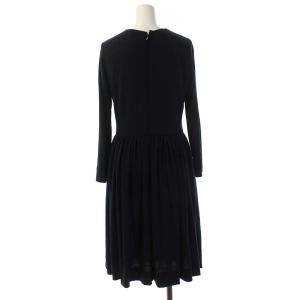 J&M DAVIDSON ウールピンタックワンピース 膝丈 フレア 長袖 クルーネック 8 紺 ネイビー