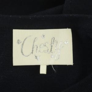 Chesty ビジュー 刺繍 ニットカーディガン クルーネック 長袖 ウール混 F 紺 ネイビー