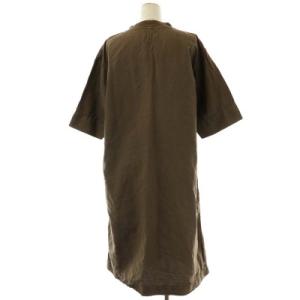 MHL. DRY COTTON LINEN ワンピース ロング 七分袖 クルーネック リネン混 2 カーキブラウン