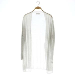 シアーノーボタンカーディガン 長袖 Vネック ロング ライトグレー