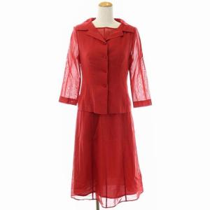 セットアップ 上下 シアーノースリーブワンピース ミモレ丈 ロング ジャケット 七分袖 40 赤 レッド