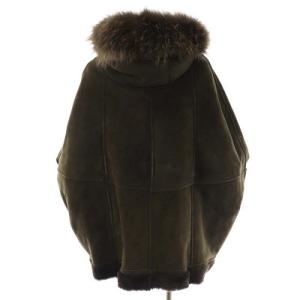 GRACE CONTINENTAL ポンチョ ジャケット ムートン シープスキン ジップアップ フード付き チャイニーズラクーンファー 36 茶 ブラウン